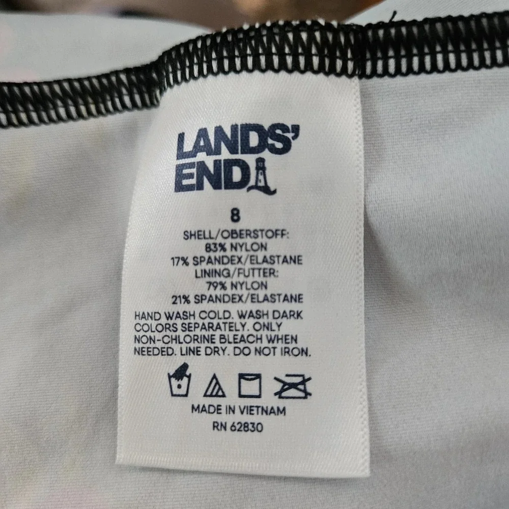 Lands End Womens One‎ Shoulder Ruffle Tankini Top  Size 8 Black Floral